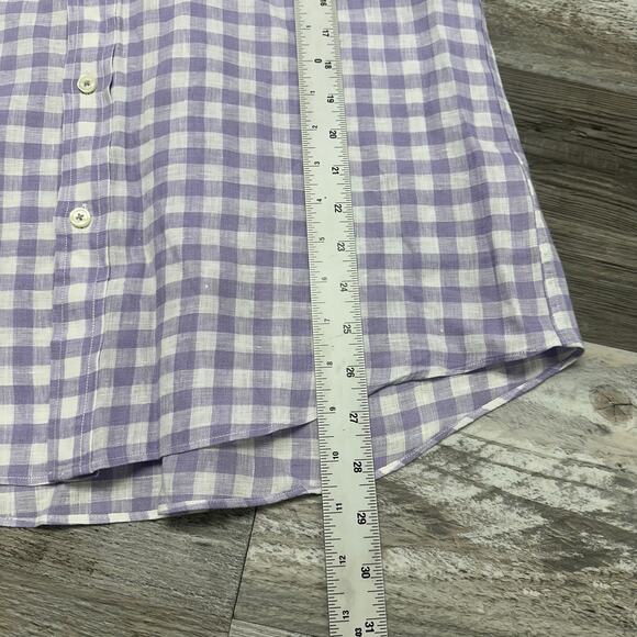 Brooks Brothers Purple White Gingham Mens M Regent Fit Linen Button Up Shirt EUC - Picture 7 of 8